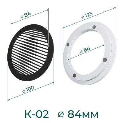 Комплект решётка магнитная с платформой К-02 (d100мм), чёрная - схема