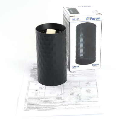 Светильник накладной Feron MR16 ML187 Barrel PIXEL GU10 точечный, чёрный 48653 -  комплект
