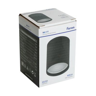Светильник накладной Feron MR16 ML177 GU10 точечный, чёрный 40513 - упаковка