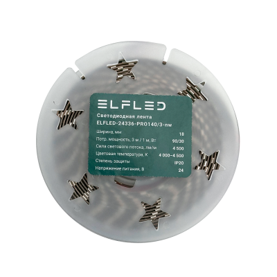 Светодиодная лента ELFLED Pro140 24В 336 м(30Вт м) IP20 нейтральная 4000-4500К (3м) трёхряд 425448 - вид 2