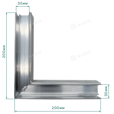 Угол 90° Flexy LINE SLIM 30, 20х20 см, некрашеный - размеры