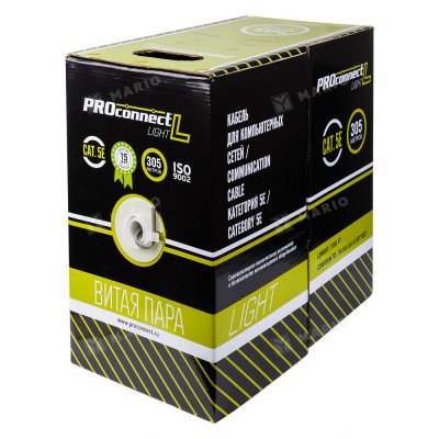 Кабель UTP 4PR 24 AWG Cat5e 305 м, CCA, омедненный, Proconnect light, арт.01-0043-2 упаковка