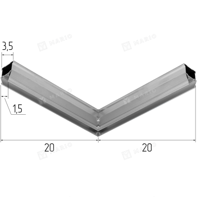 Угол 90° Flexy LINE 15, 20х20 см, некрашеный - размеры
