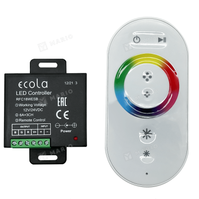 Контроллер Ecola 12V 216W(24V 432W) 18A RGB с кольцевым сенсорным белым радиопультом RFC18WESB