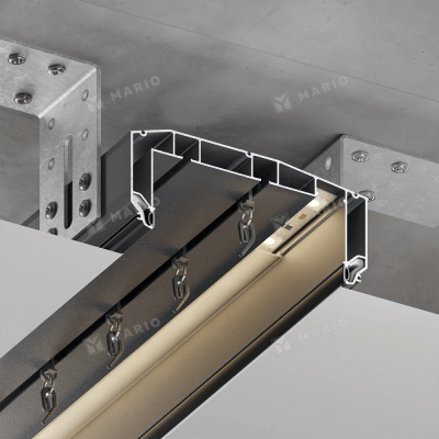Профиль Flexy BORZZ KARNIZ P45 Карниз двухрядный с подсветкой, чёрный матовый (2,2м) - способ монтажа